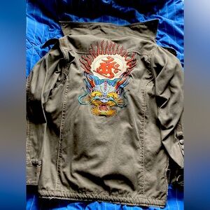 EDWARD DADA VINTAGE MENS JACKET SIZE M- Green MILITARY STYLE (Dragon Embroidery)